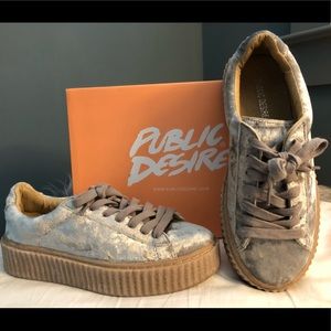 Silver Crushed Velvet Platform Sneaker